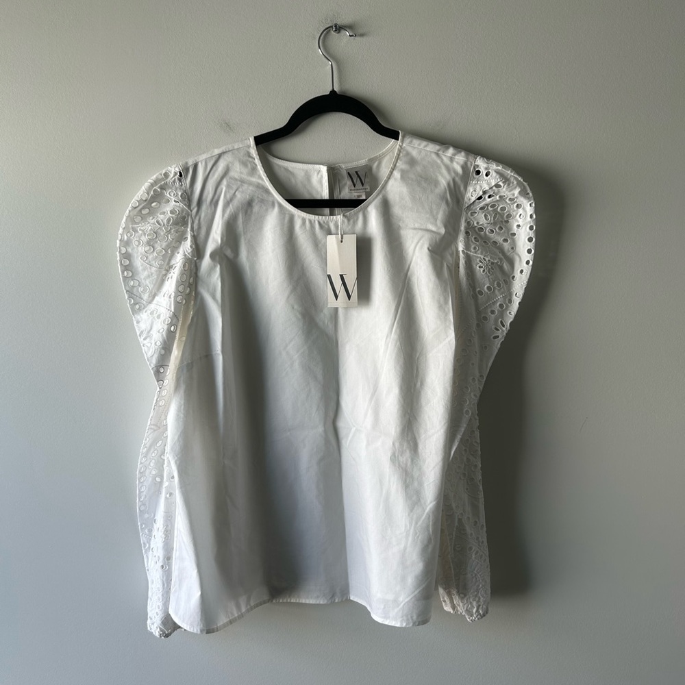 Worthington white lace eyelet long sleeve top